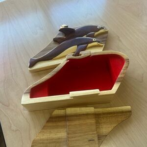 Dolphin Wooden Puzzle Box with Red Interior